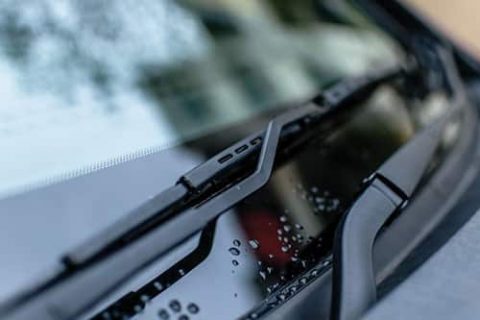 Close up of windscreen wiper blades and rubber seal