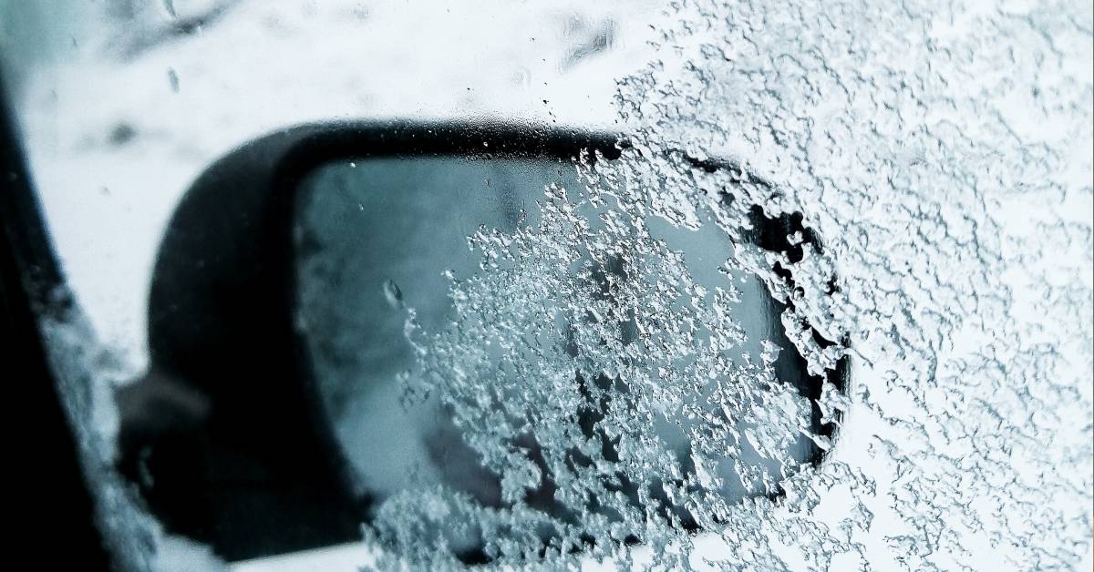 Frozen window of a car in the winter.