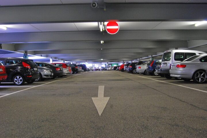 Covered parking area of an establishment.