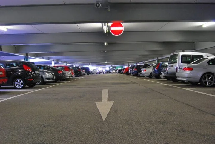 Covered parking area of an establishment.