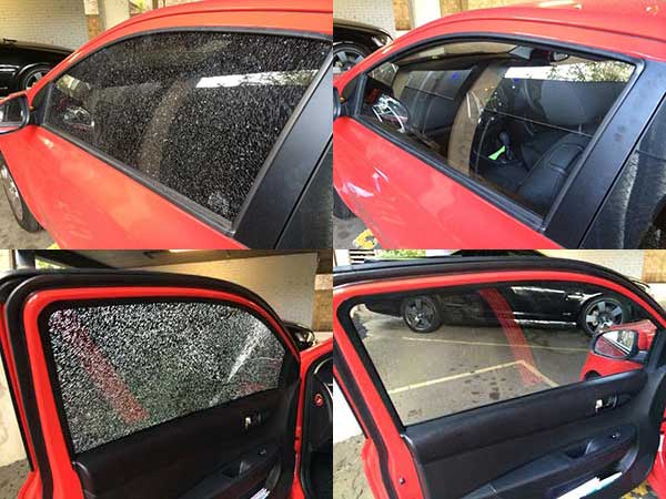 Before and after photos of side window replacement