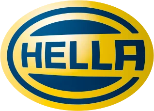 Yellow and blue Hella logo