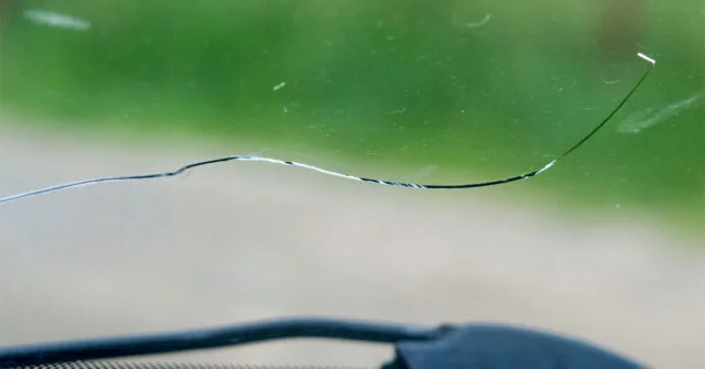 Close up of large crack in windscreen that is too long to repair.