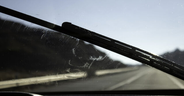 Close up of scratched windscreen glass